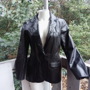Vintage 1970s Retro Black Leather Blazer Jacket Women